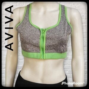 AVIVA SPORTS Lime Green Heather Gray Zipper Sports Bra